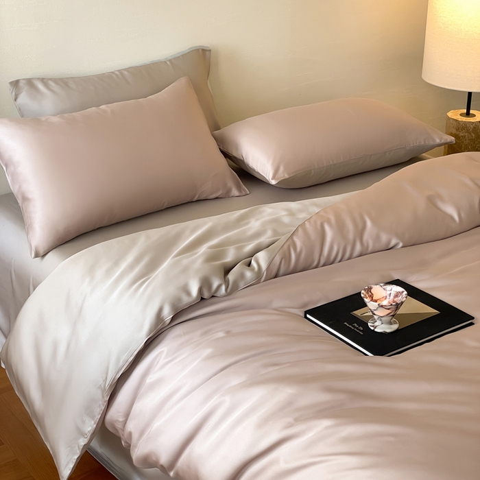 91家纺网 家纺一手货源 找家纺 麦田家纺 2025新款A类60S纯色兰精天丝四件套 夜影凝香-霜华银