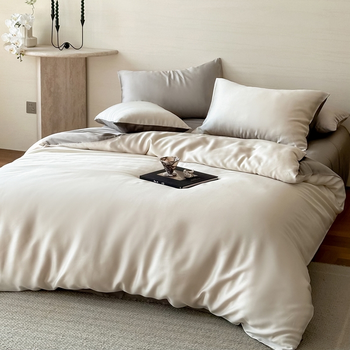 91家纺网 家纺一手货源 找家纺 麦田家纺 2025新款A类60S纯色兰精天丝四件套 乳蛋白-冷岩灰