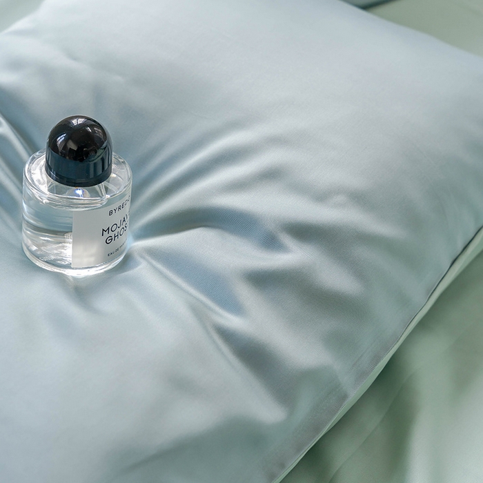 91家纺网 家纺一手货源 找家纺 麦田家纺 2025新款A类60S纯色兰精天丝四件套 天空蓝-浅艾绿