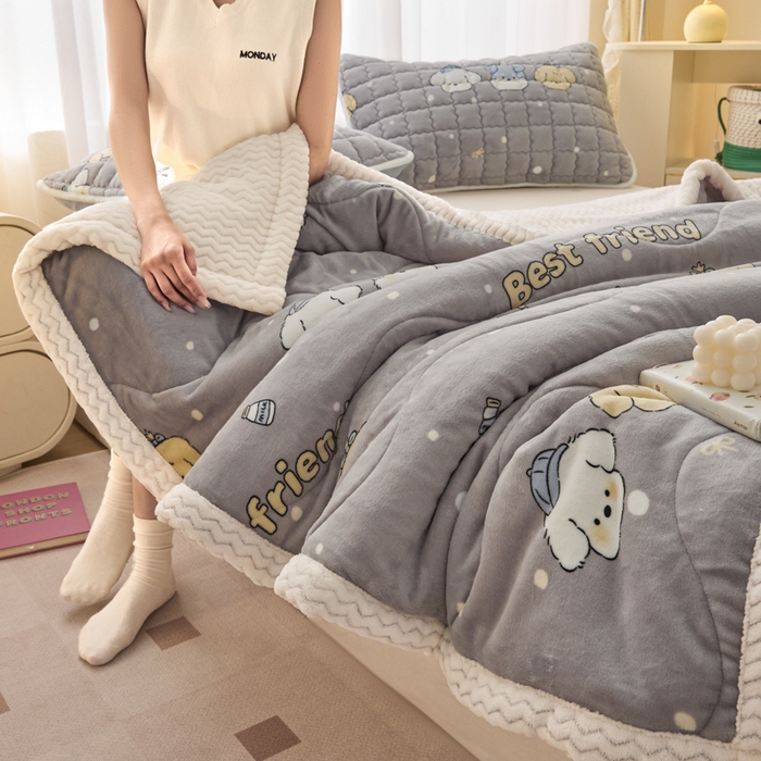 91家纺网 家纺一手货源 找家纺 （总）莉莉安家纺 2025秋冬新款加厚三层夹棉牛奶绒贝贝绒毯冬季保暖盖毯复合毛毯