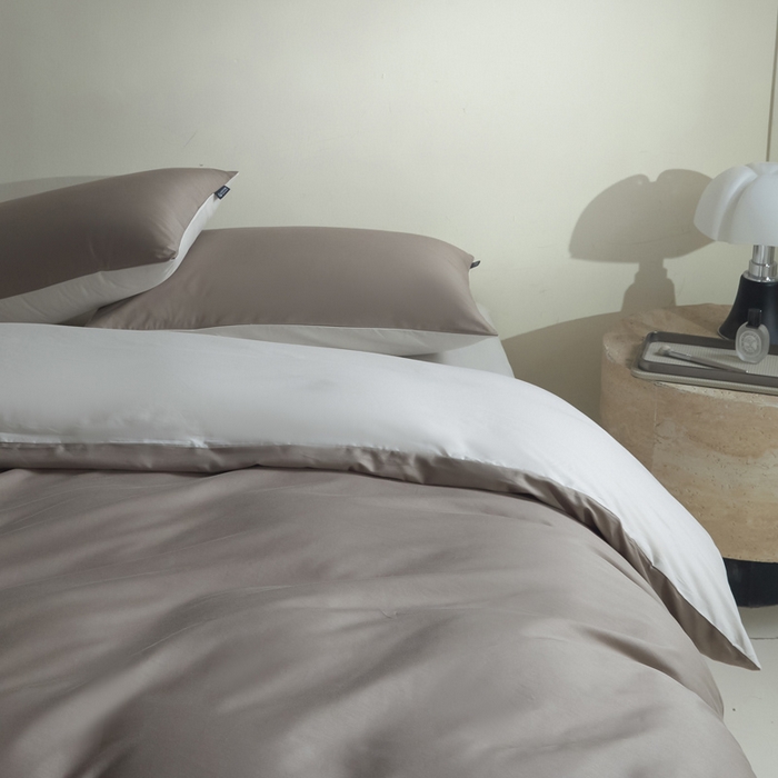 91家纺网 家纺一手货源 找家纺 麦田家纺 2025新款A类全棉13372纯色四件套 浅灰深咖
