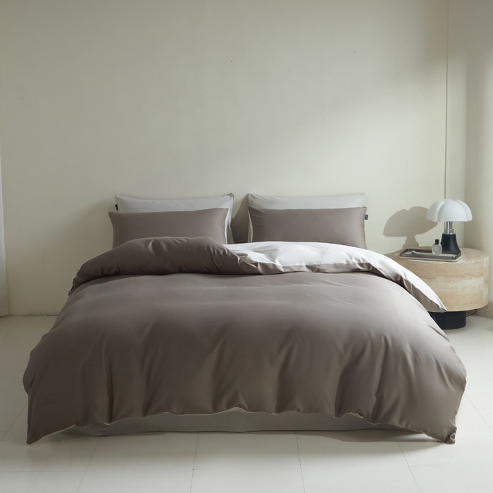 麦田家纺 2025新款A类全棉13372纯色四件套 浅灰深咖