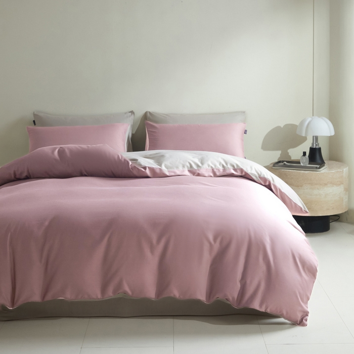 91家纺网 家纺一手货源 找家纺 麦田家纺 2025新款A类全棉13372纯色四件套 浅灰咖芋紫