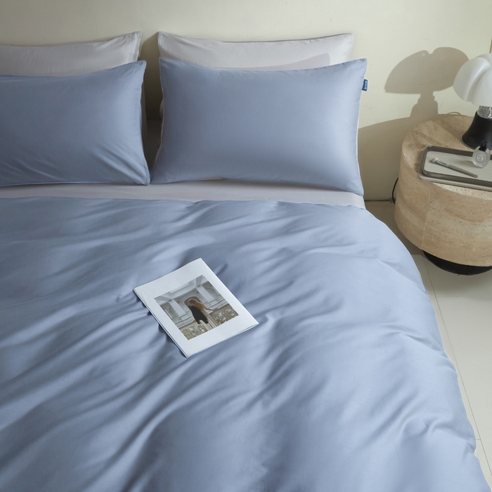 91家纺网 家纺一手货源 找家纺 麦田家纺 2025新款A类全棉13372纯色四件套 深灰罗尼蓝