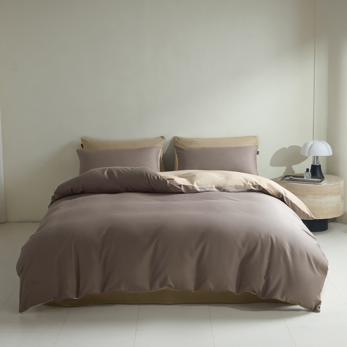 麦田家纺 2025新款A类全棉13372纯色四件套 香槟棕深咖
