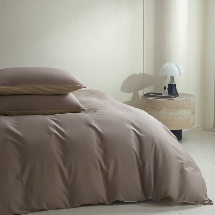 91家纺网 家纺一手货源 找家纺 麦田家纺 2025新款A类全棉13372纯色四件套 香槟棕深咖