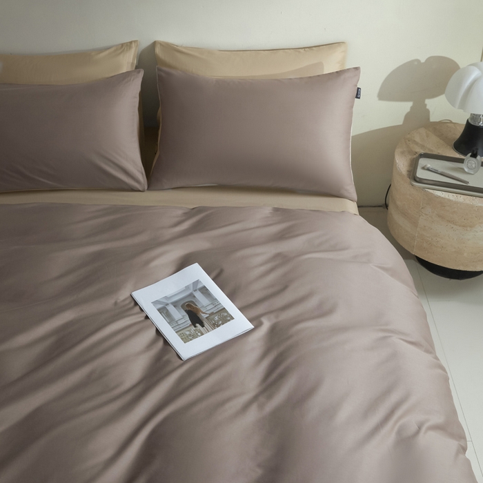 91家纺网 家纺一手货源 找家纺 麦田家纺 2025新款A类全棉13372纯色四件套 香槟棕深咖