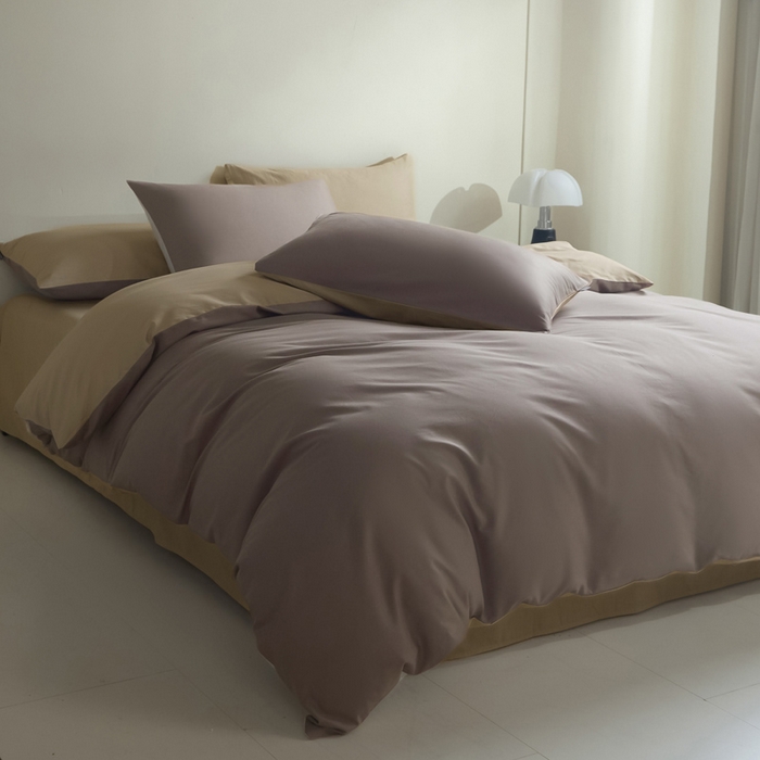91家纺网 家纺一手货源 找家纺 麦田家纺 2025新款A类全棉13372纯色四件套 香槟棕深咖