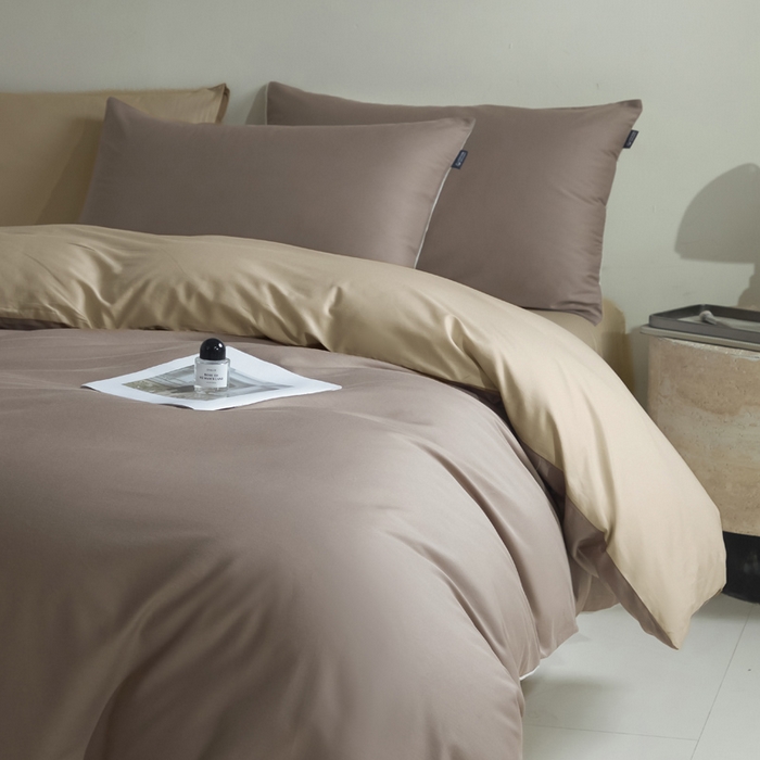 91家纺网 家纺一手货源 找家纺 麦田家纺 2025新款A类全棉13372纯色四件套 香槟棕深咖
