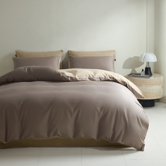 91家纺网 家纺一手货源 找家纺 麦田家纺 2025新款A类全棉13372纯色四件套 香槟棕深咖