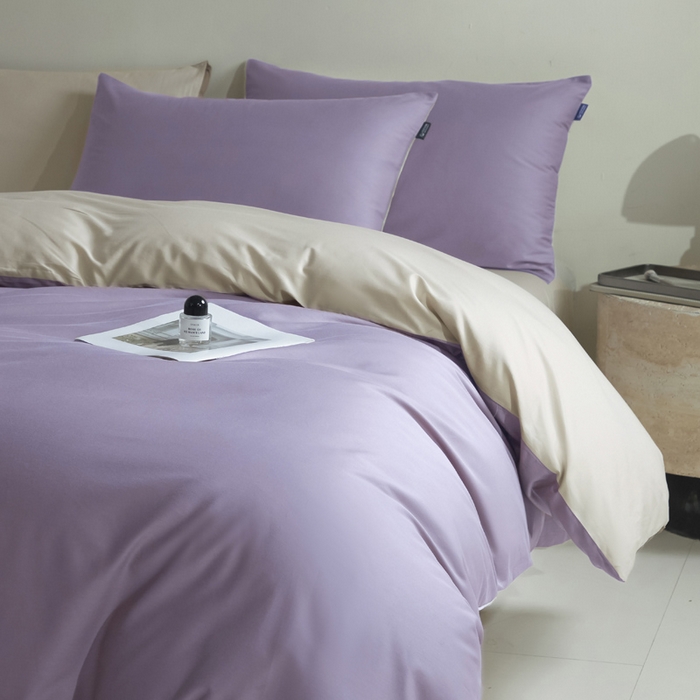 91家纺网 家纺一手货源 找家纺 麦田家纺 2025新款A类全棉13372纯色四件套 奶昔白芋泥紫