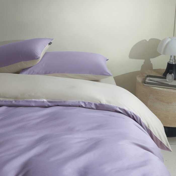 91家纺网 家纺一手货源 找家纺 麦田家纺 2025新款A类全棉13372纯色四件套 奶昔白芋泥紫