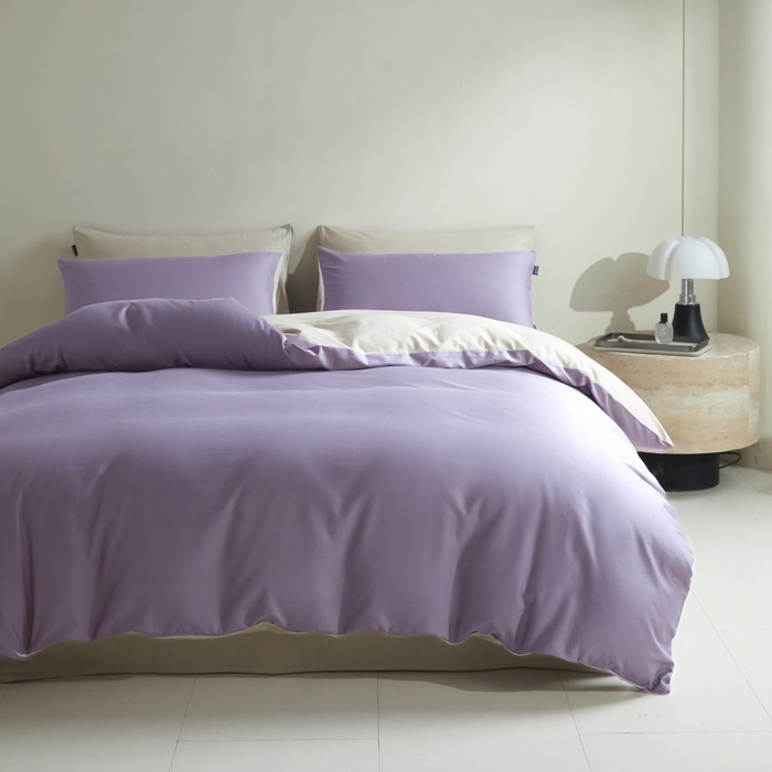 91家纺网 家纺一手货源 找家纺 麦田家纺 2025新款A类全棉13372纯色四件套 奶昔白芋泥紫