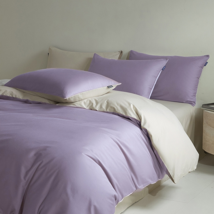 91家纺网 家纺一手货源 找家纺 麦田家纺 2025新款A类全棉13372纯色四件套 奶昔白芋泥紫