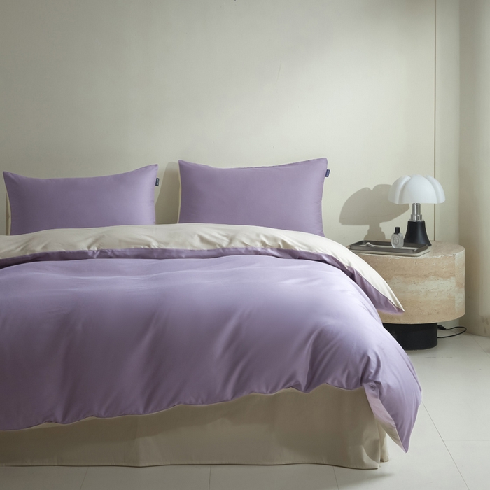 91家纺网 家纺一手货源 找家纺 麦田家纺 2025新款A类全棉13372纯色四件套 奶昔白芋泥紫