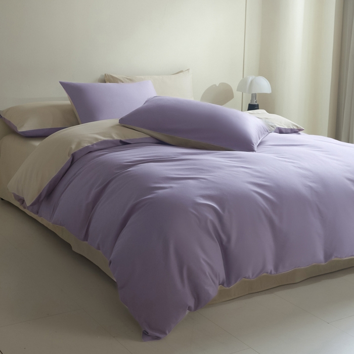 91家纺网 家纺一手货源 找家纺 麦田家纺 2025新款A类全棉13372纯色四件套 奶昔白芋泥紫