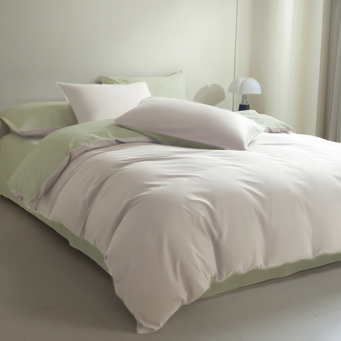 91家纺网 家纺一手货源 找家纺 麦田家纺 2025新款A类全棉13372纯色四件套 奶昔白浅绿