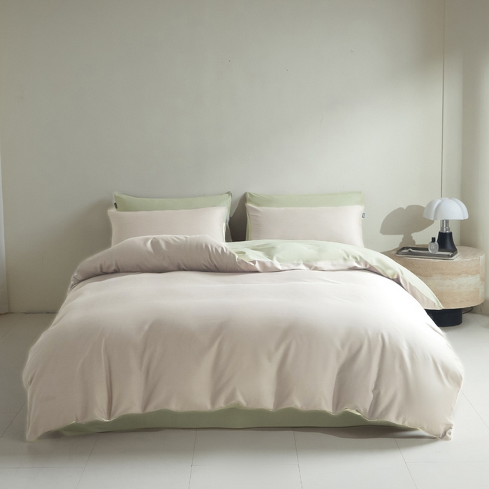 麦田家纺 2025新款A类全棉13372纯色四件套 奶昔白浅绿