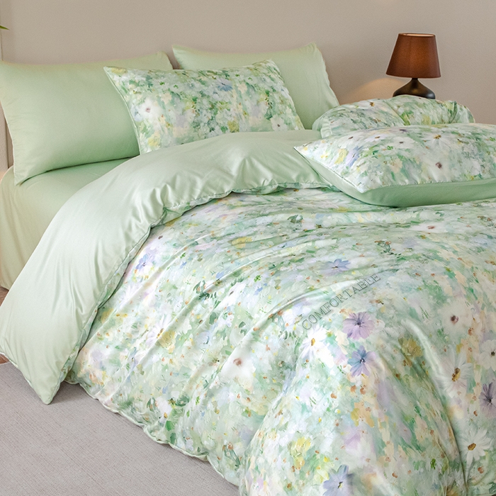 91家纺网 家纺一手货源 找家纺 麦田家纺 2025新款A类冰丝天丝玉锦缎印花四件套 千与千寻-绿