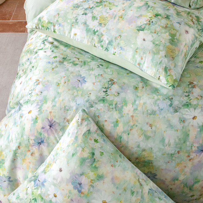 91家纺网 家纺一手货源 找家纺 麦田家纺 2025新款A类冰丝天丝玉锦缎印花四件套 千与千寻-绿