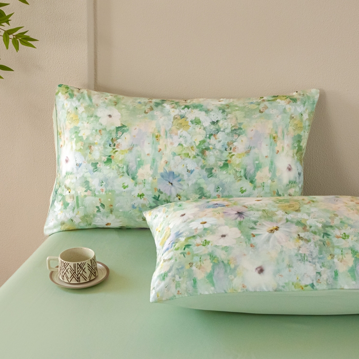 91家纺网 家纺一手货源 找家纺 麦田家纺 2025新款A类冰丝天丝玉锦缎印花四件套 千与千寻-绿