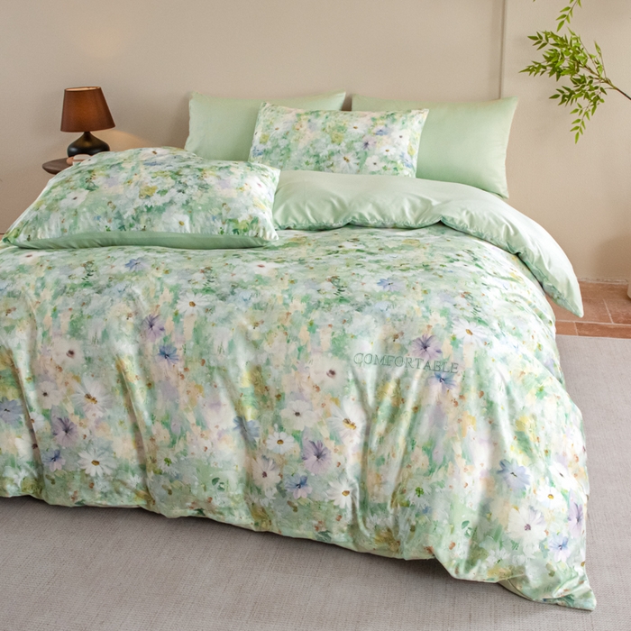 91家纺网 家纺一手货源 找家纺 麦田家纺 2025新款A类冰丝天丝玉锦缎印花四件套 千与千寻-绿