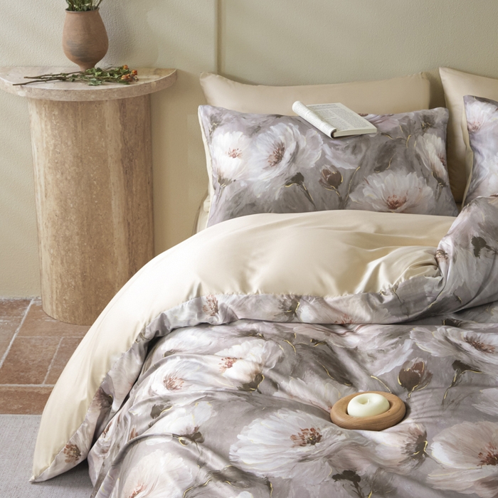 91家纺网 家纺一手货源 找家纺 麦田家纺 2025新款A类冰丝天丝玉锦缎印花四件套 索莱娅咖