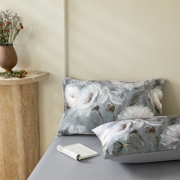 91家纺网 家纺一手货源 找家纺 麦田家纺 2025新款A类冰丝天丝玉锦缎印花四件套 索莱娅灰