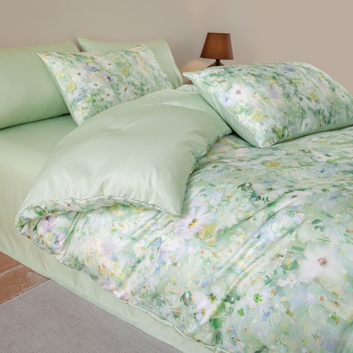 91家纺网 家纺一手货源 找家纺 麦田家纺 2025新款A类冰丝天丝玉锦缎印花四件套 千与千寻-绿