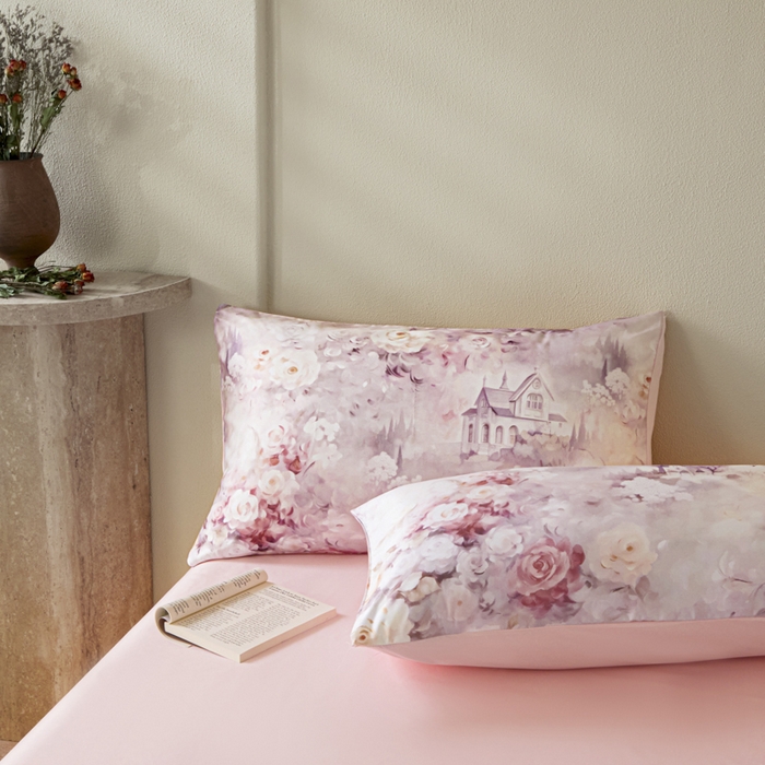 91家纺网 家纺一手货源 找家纺 麦田家纺 2025新款A类冰丝天丝玉锦缎印花四件套 梦丽雅仙豆沙