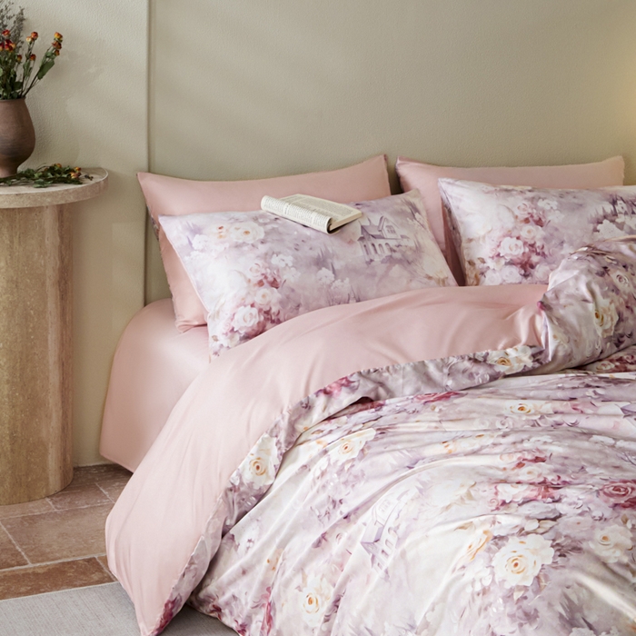 91家纺网 家纺一手货源 找家纺 麦田家纺 2025新款A类冰丝天丝玉锦缎印花四件套 梦丽雅仙豆沙