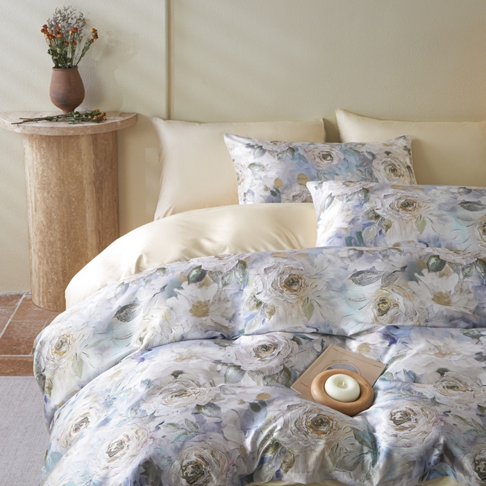 91家纺网 家纺一手货源 找家纺 麦田家纺 2025新款A类冰丝天丝玉锦缎印花四件套 莫奈玫瑰咖