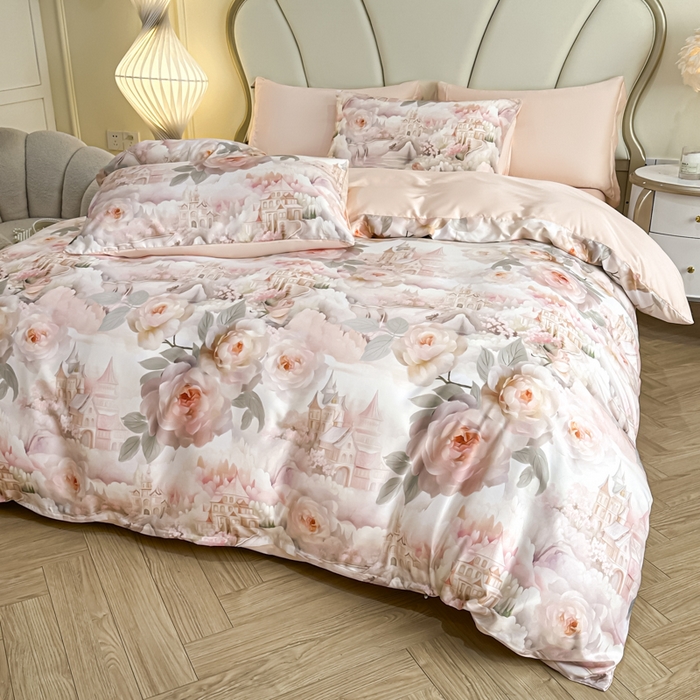 91家纺网 家纺一手货源 找家纺 麦田家纺 2025新款A类冰丝天丝玉锦缎印花四件套 丽梦园-玉