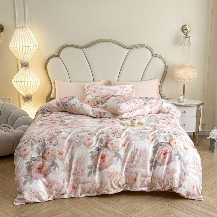 麦田家纺 2025新款A类冰丝天丝玉锦缎印花四件套 丽梦园-玉