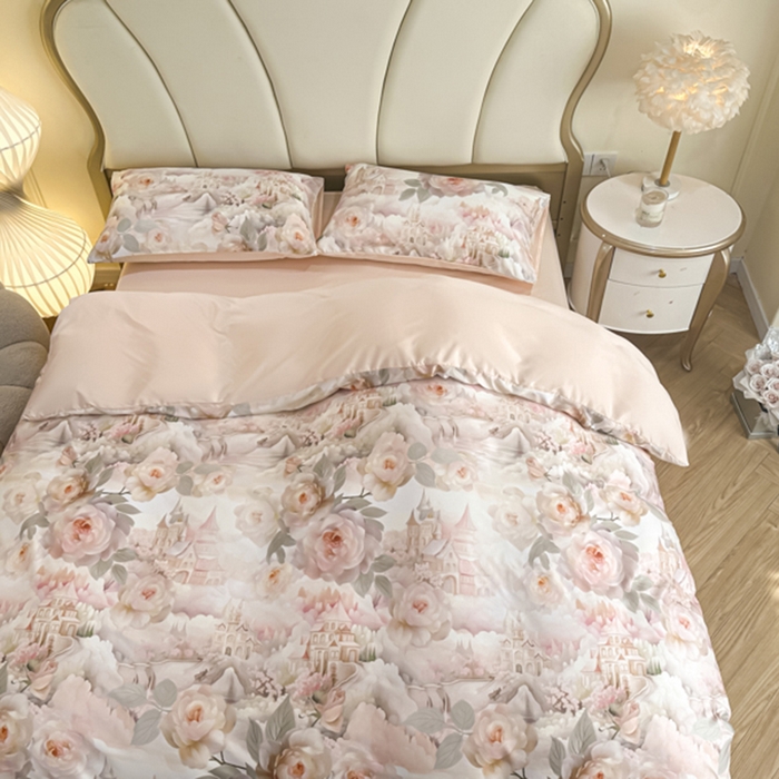 91家纺网 家纺一手货源 找家纺 麦田家纺 2025新款A类冰丝天丝玉锦缎印花四件套 丽梦园-玉