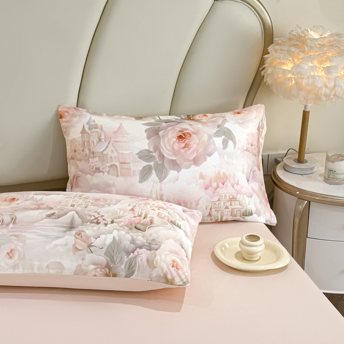 91家纺网 家纺一手货源 找家纺 麦田家纺 2025新款A类冰丝天丝玉锦缎印花四件套 丽梦园-玉