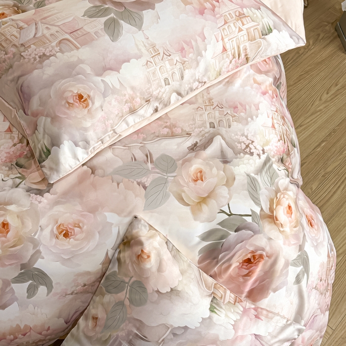 91家纺网 家纺一手货源 找家纺 麦田家纺 2025新款A类冰丝天丝玉锦缎印花四件套 丽梦园-玉