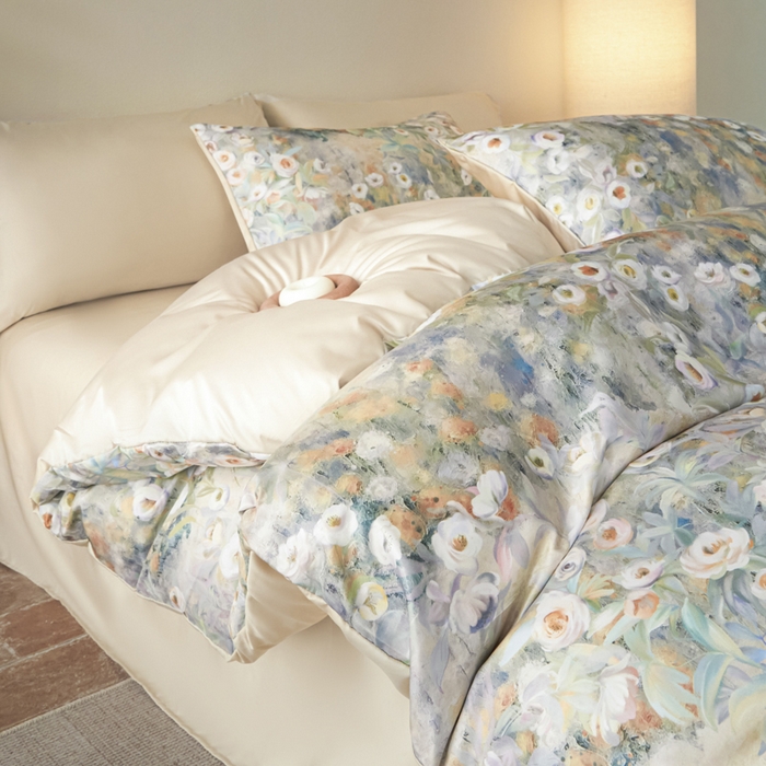 91家纺网 家纺一手货源 找家纺 麦田家纺 2025新款A类冰丝天丝玉锦缎印花四件套 印象花园黄