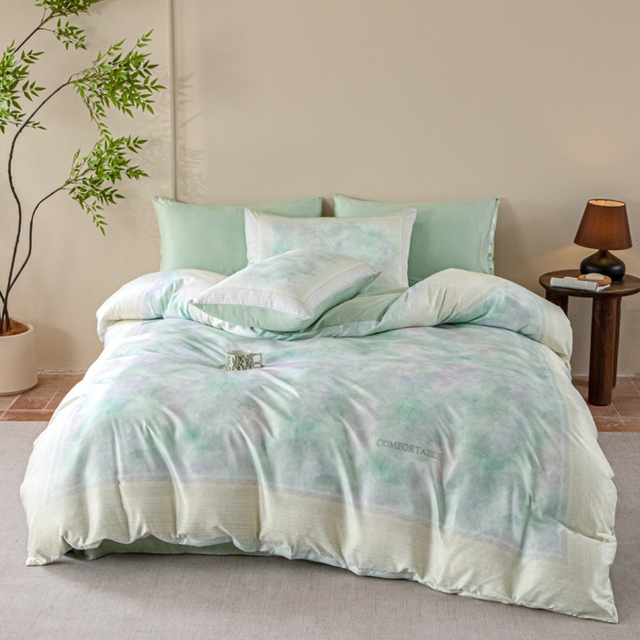 麦田家纺 2025新款A类冰丝天丝玉锦缎印花四件套 华尔兹-烟青