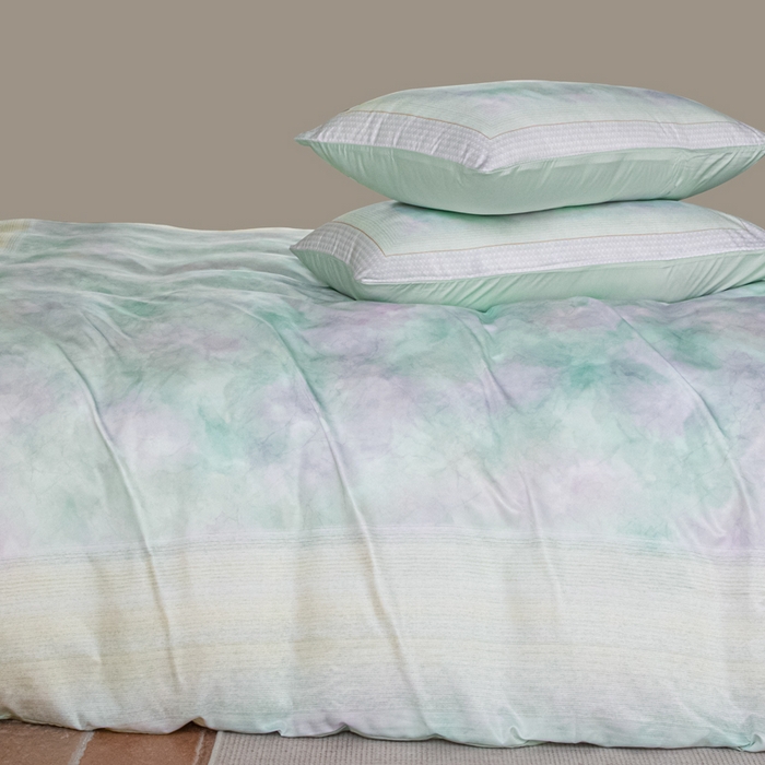 91家纺网 家纺一手货源 找家纺 麦田家纺 2025新款A类冰丝天丝玉锦缎印花四件套 华尔兹-烟青