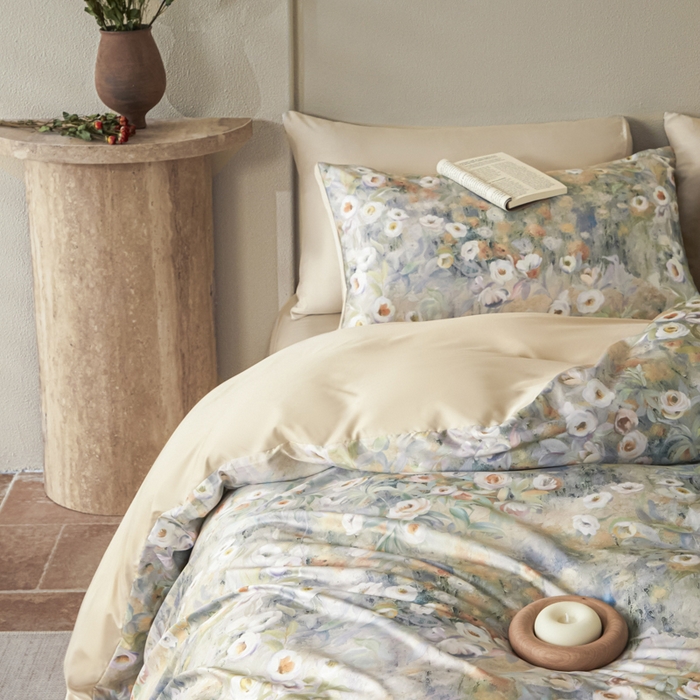 91家纺网 家纺一手货源 找家纺 麦田家纺 2025新款A类冰丝天丝玉锦缎印花四件套 印象花园黄