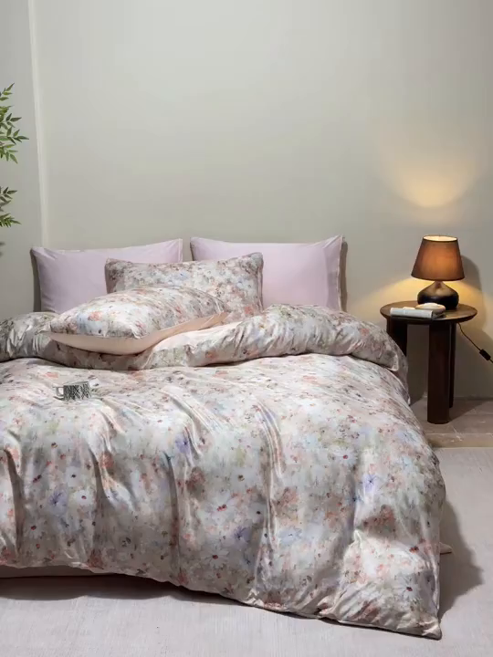 91家纺网 家纺一手货源 找家纺 麦田家纺 2025新款A类冰丝天丝玉锦缎印花四件套 千与千寻-玉