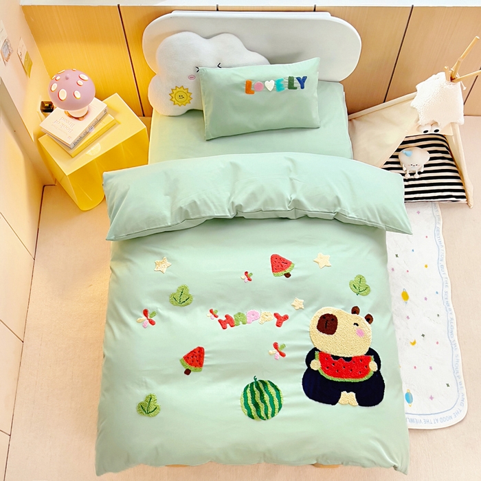 91家纺网 家纺一手货源 找家纺 （总）梵赫2025新款全棉A类5050磨毛卡通毛巾绣婴童套件幼儿园三件套