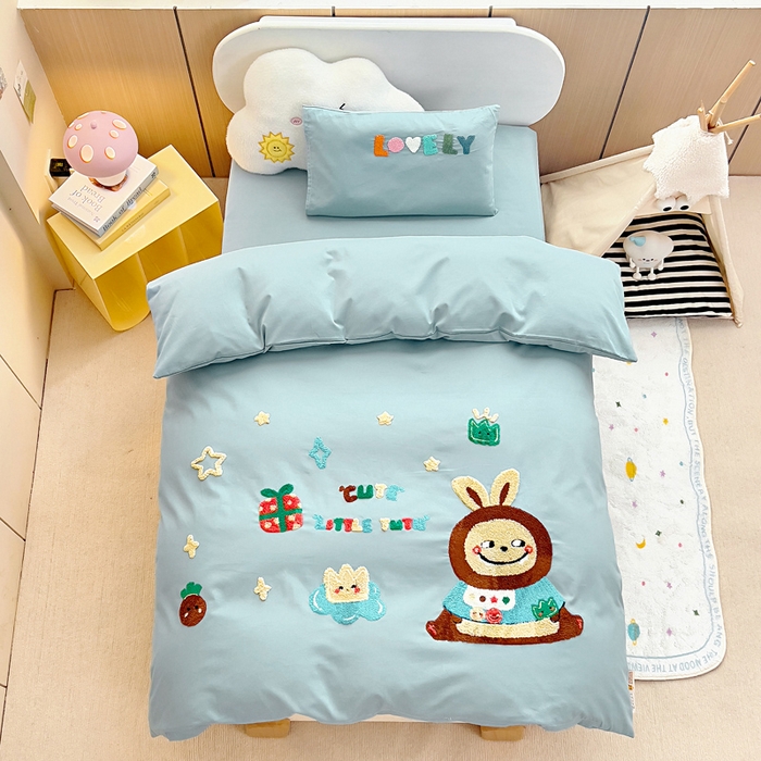 91家纺网 家纺一手货源 找家纺 （总）梵赫2025新款全棉A类5050磨毛卡通毛巾绣婴童套件幼儿园三件套