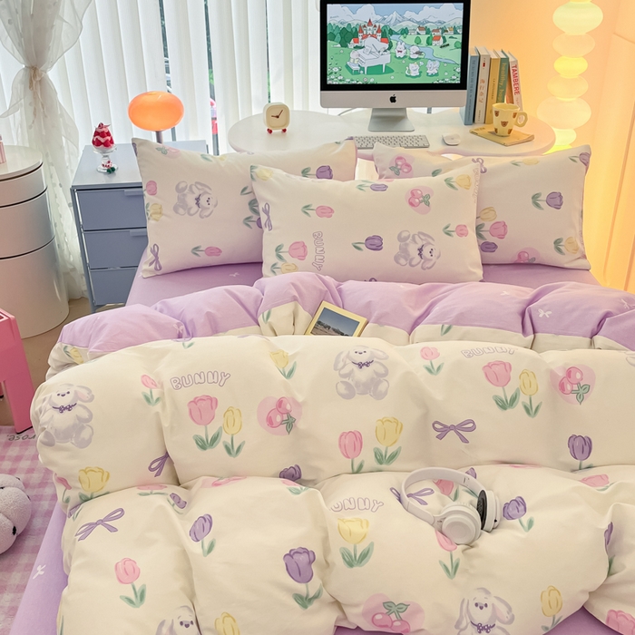 91家纺网 家纺一手货源 找家纺 麦田家纺 2025新款花卉全棉印花四件套系列 悠悠花园