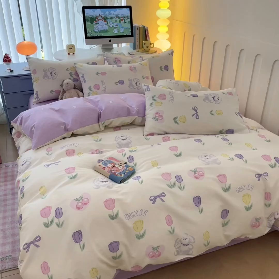 91家纺网 家纺一手货源 找家纺 麦田家纺 2025新款花卉全棉印花四件套系列 悠悠花园