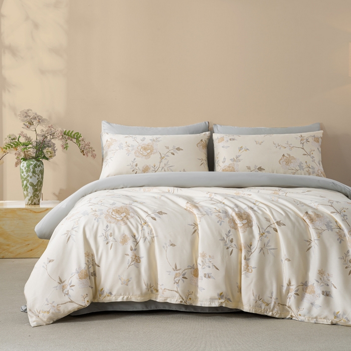 91家纺网 家纺一手货源 找家纺 麦田家纺 2025新款50S莱赛尔天丝印花四件套 妍艺