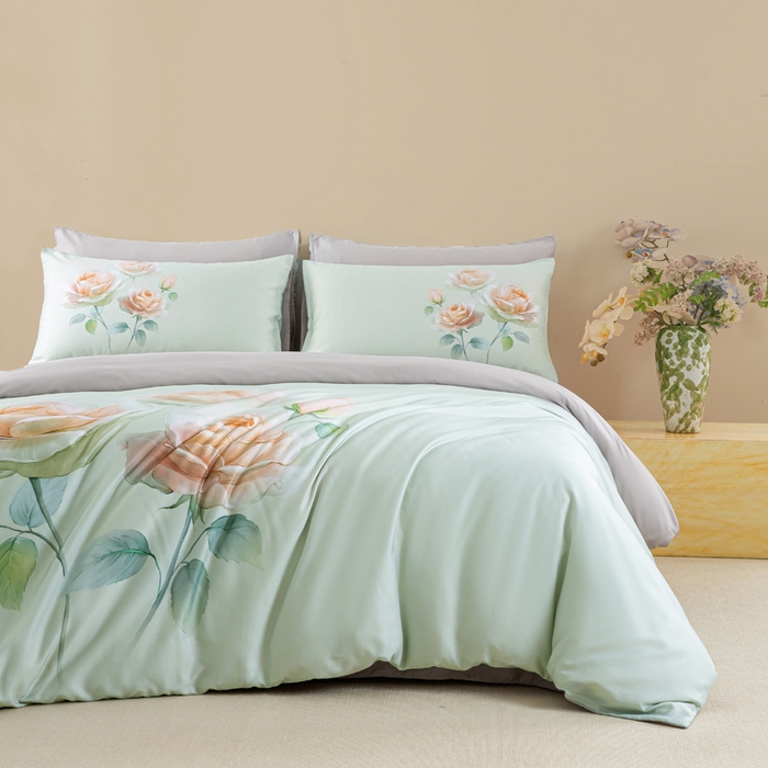 91家纺网 家纺一手货源 找家纺 麦田家纺 2025新款50S莱赛尔天丝印花四件套 览芳华-绿