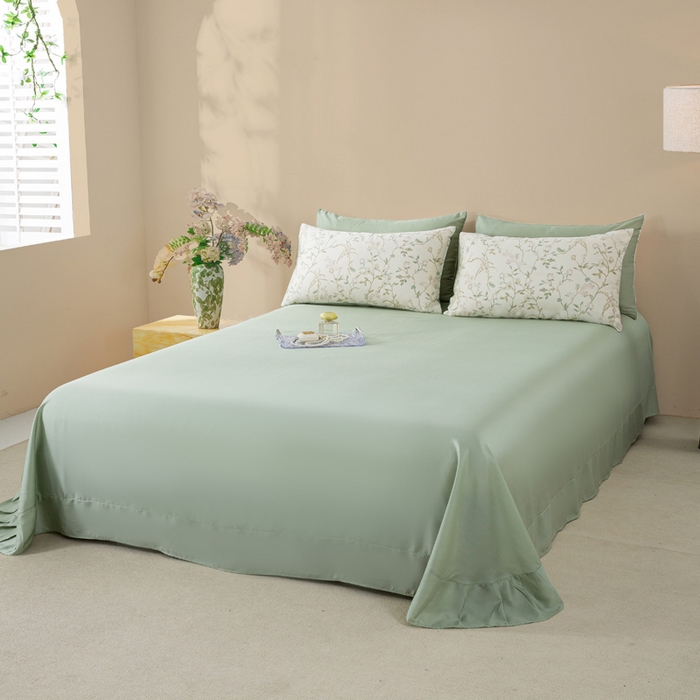 91家纺网 家纺一手货源 找家纺 麦田家纺 2025新款50S莱赛尔天丝印花四件套 浅爱