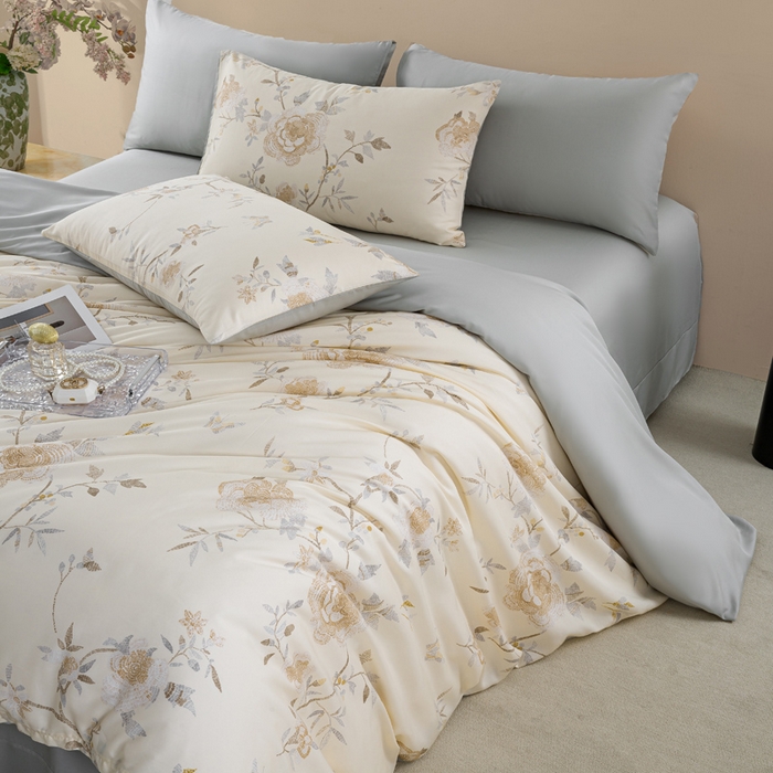 91家纺网 家纺一手货源 找家纺 麦田家纺 2025新款50S莱赛尔天丝印花四件套 妍艺